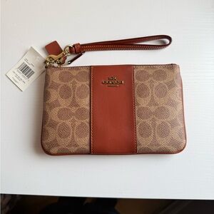Coach Tan and Brown Signature Wristlet